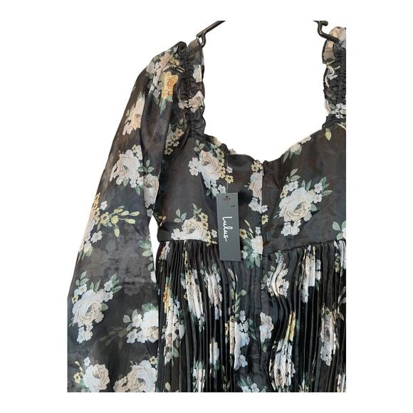 Lulus Sweetest Affection Black Floral Pleated Babydoll Mini Dress NWT New M - Picture 8 of 9